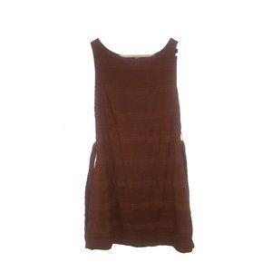 Free People Sleeveless Brown Tie Back Mini Flare Dress Tortoise Shell Button Euc